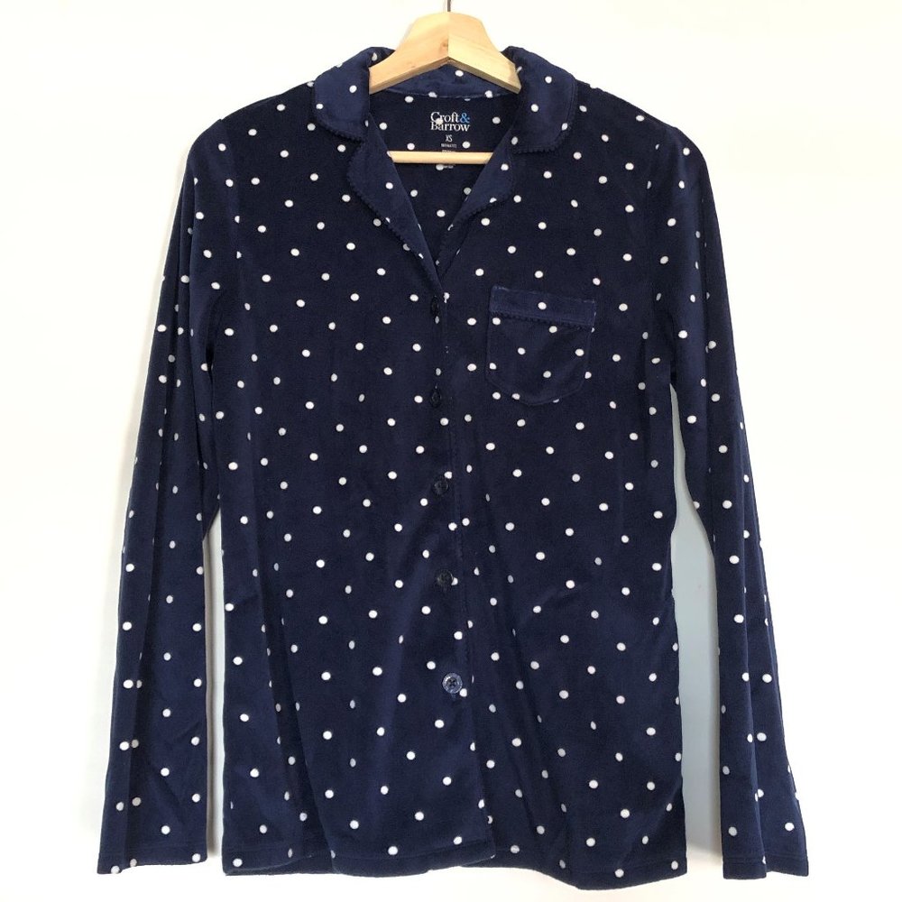 nwot CROFT & BARROW soft fuzzy pj top navy polkadot